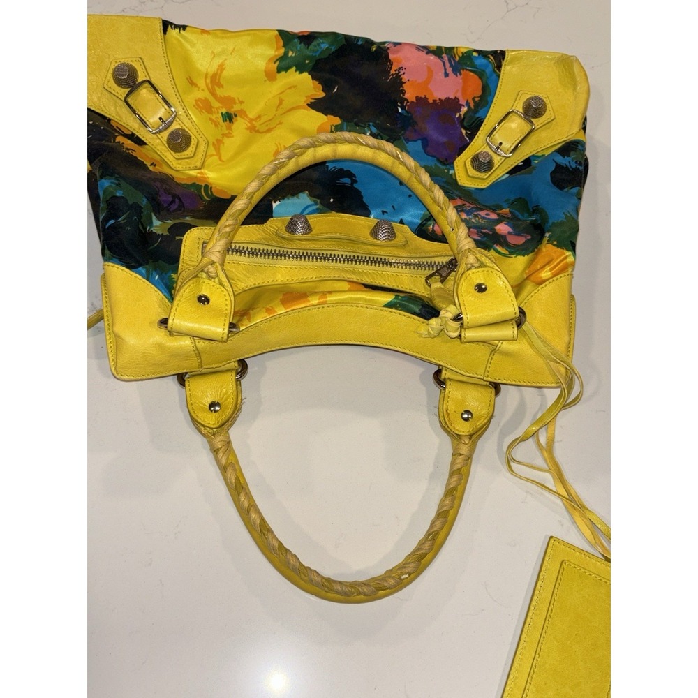Balenciaga Yellow Floral Print Satin Giant 21 Velo Bag - Picture 16 of 16
